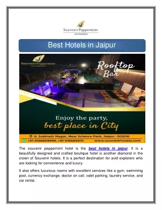 Best Hotels in Jaipur | Souvenir Peppermint Hotel