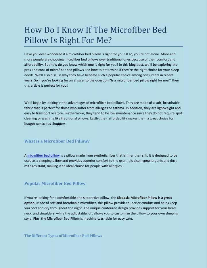 how do i know if the microfiber bed pillow