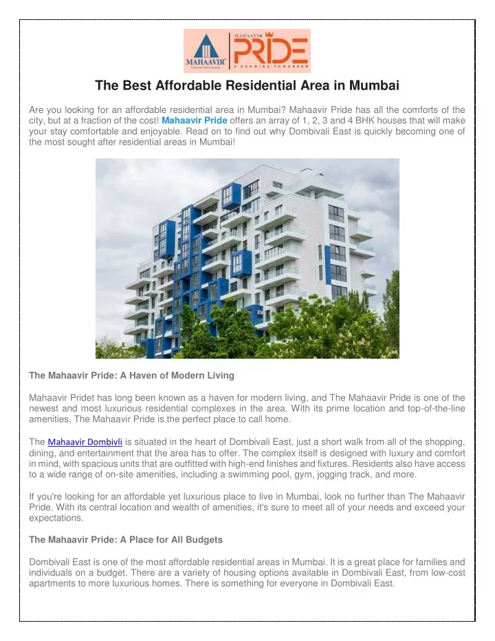 the best affordable residential area in mumbai