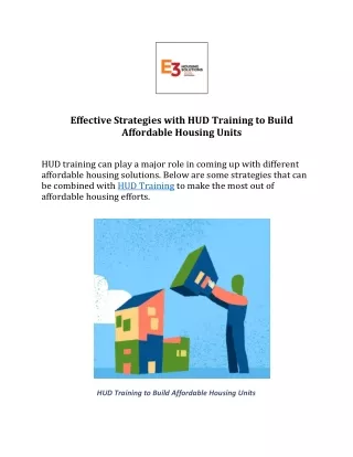 Effective Strategies with HUD Training to Build Affordable Housing Units