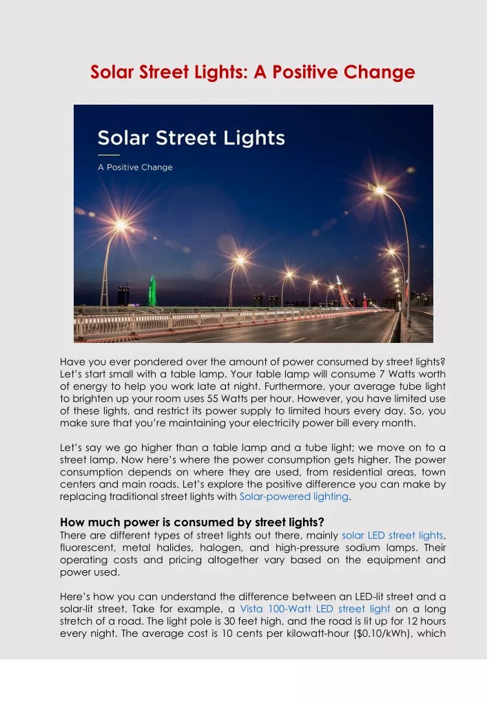 solar street lights a positive change