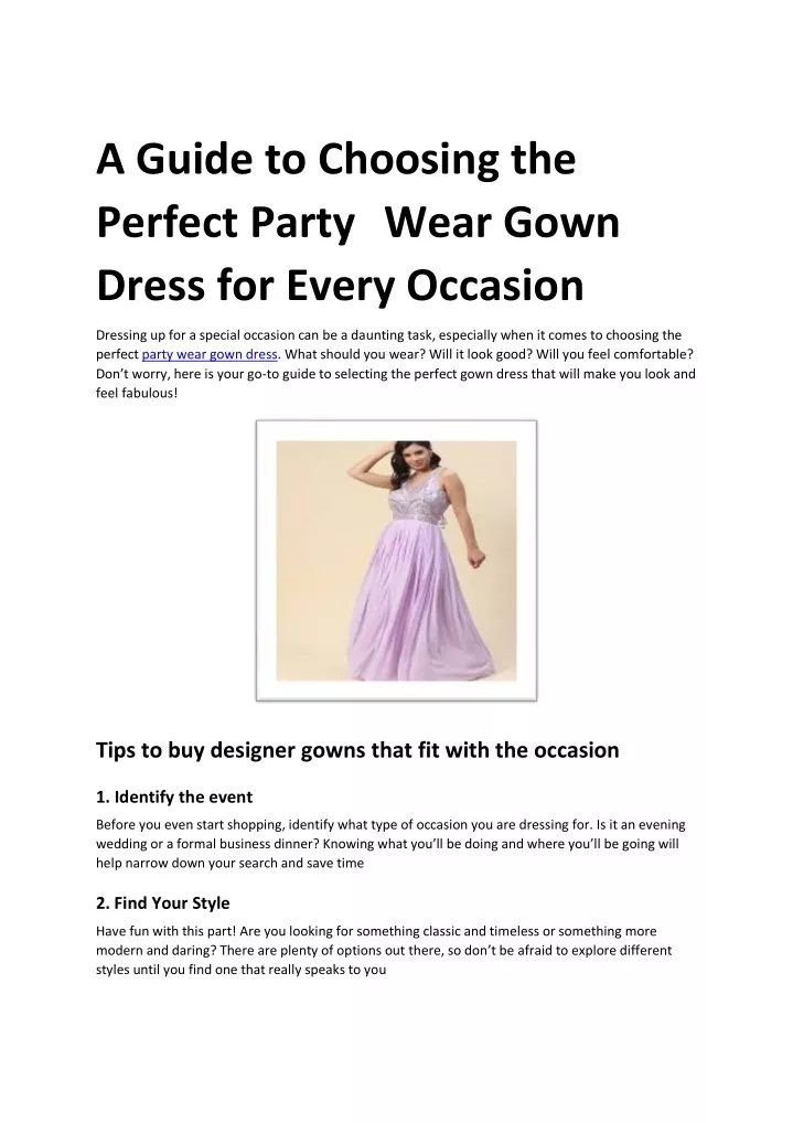 a guide to choosing the perfect party wear gown