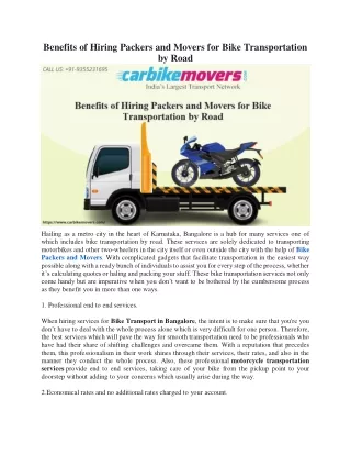 Benefits of Hiring Packers and Movers for Bike Transportation by Road