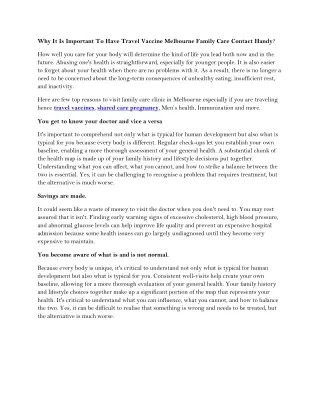 Why It Is Important To Have Travel Vaccine Melbourne Family Care Contact Handy