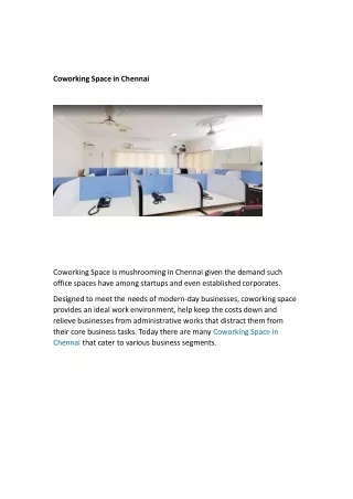 coworking Space in Chennai