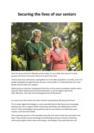 Securing the lives of our seniors