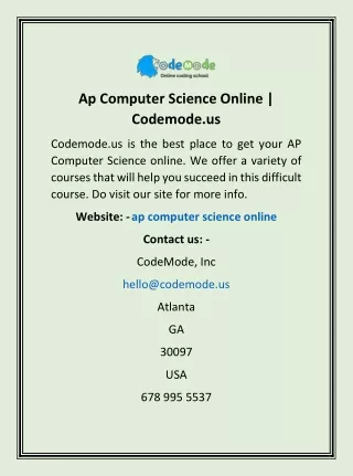 Ap Computer Science Online | Codemode.us