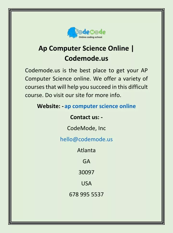 ap computer science online codemode us