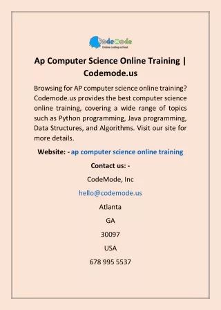 Ap Computer Science Online Training | Codemode.us