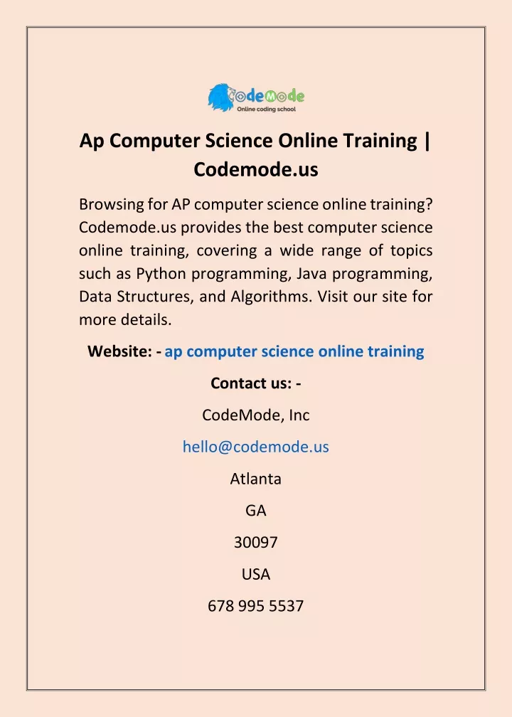 ap computer science online training codemode us