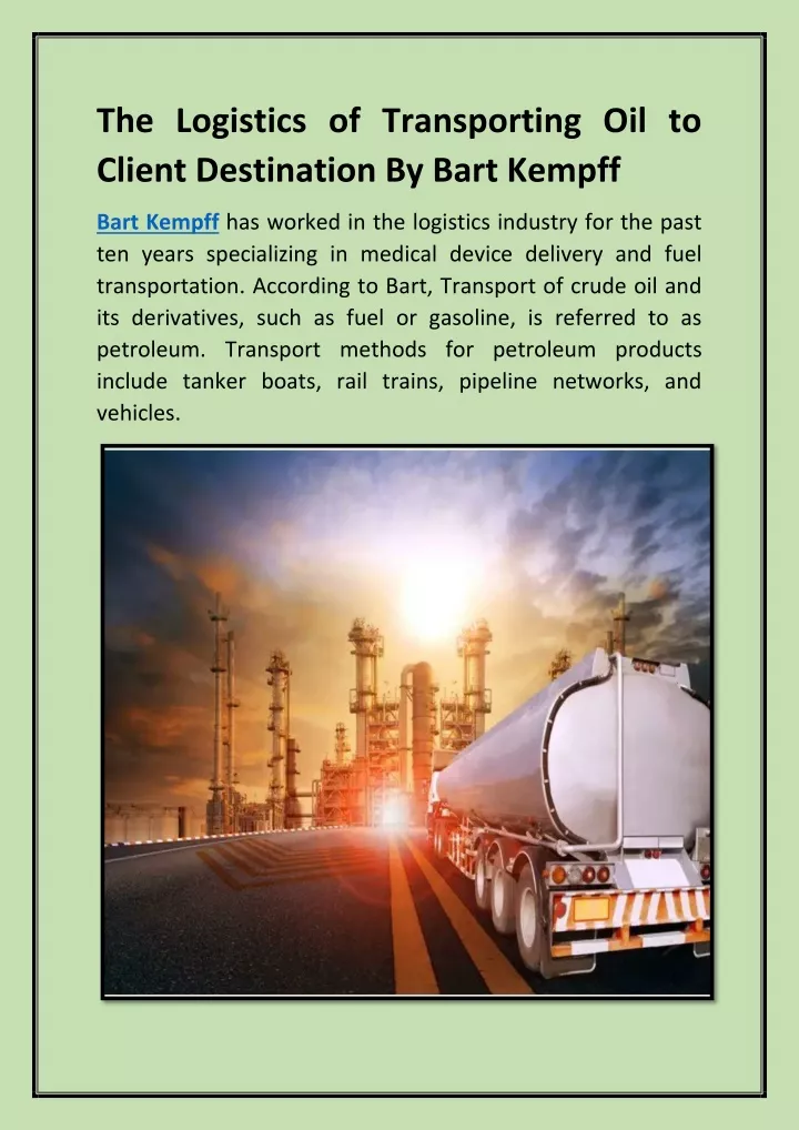 the logistics of transporting oil to client