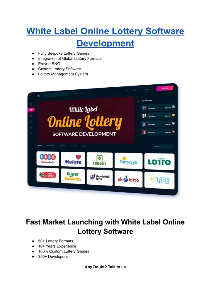 white label online lottery software development