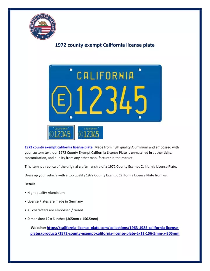 1972 county exempt california license plate