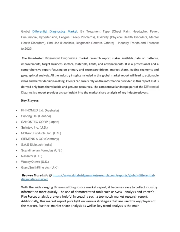 global differential diagnostics market