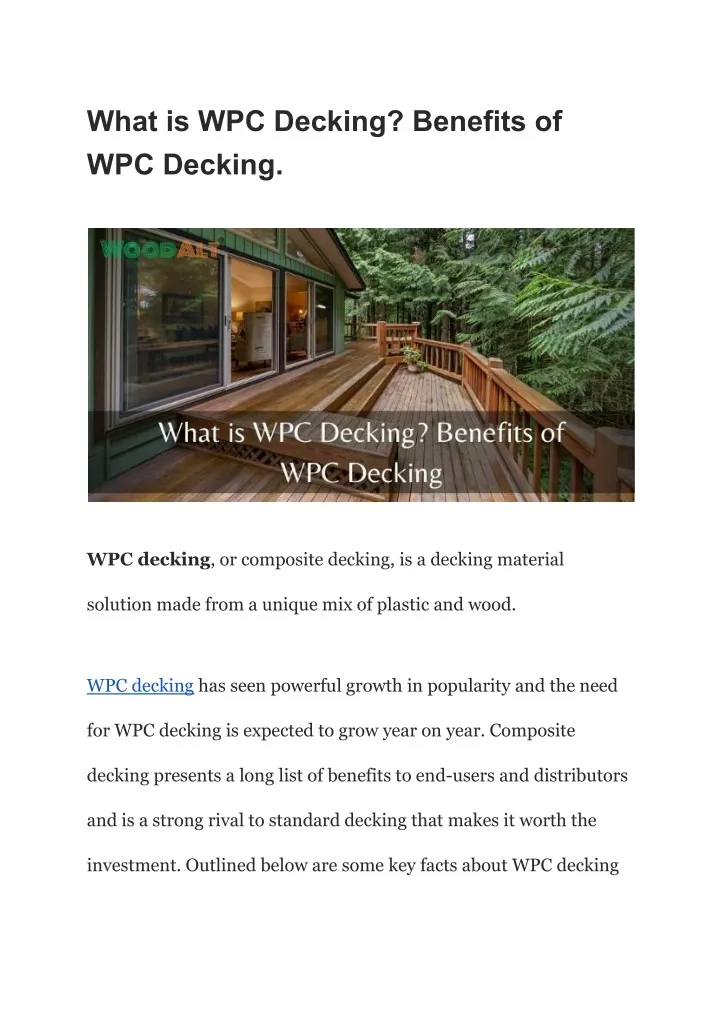 what is wpc decking benefits of wpc decking