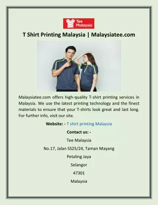 T Shirt Printing Malaysia  Malaysiatee