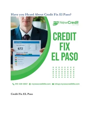 Have you Heard About Credit Fix El Paso
