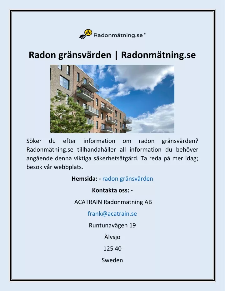 radon gr nsv rden radonm tning se