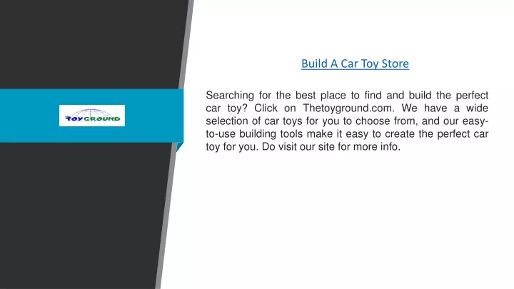 build a car toy store
