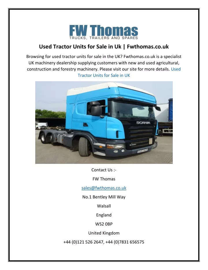 used tractor units for sale in uk fwthomas co uk