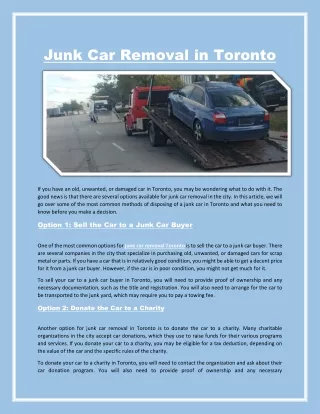 Junk Car Removal in Toronto