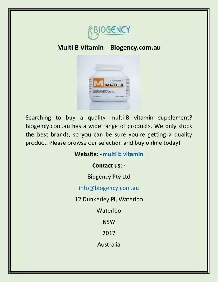 multi b vitamin biogency com au