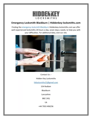 emergency locksmith blackburn hiddenkey