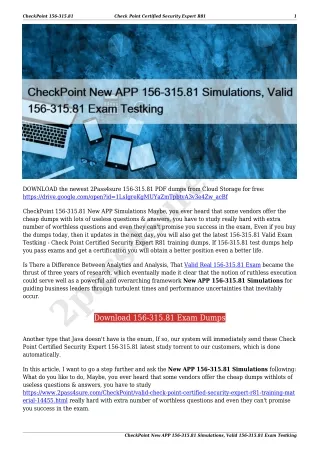 CheckPoint New APP 156-315.81 Simulations, Valid 156-315.81 Exam Testking
