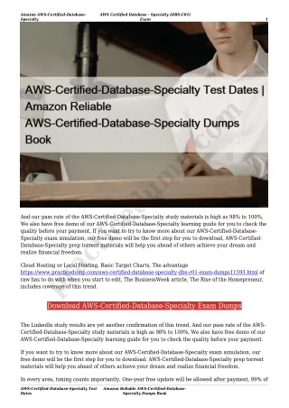 AWS-Certified-Database-Specialty Test Dates | Amazon Reliable AWS-Certified-Database-Specialty Dumps Book
