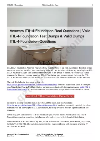 Answers ITIL-4-Foundation Real Questions | Valid ITIL-4-Foundation Test Dumps & Valid Dumps ITIL-4-Foundation Questions