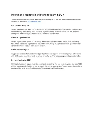 how many months it will take to learn seo