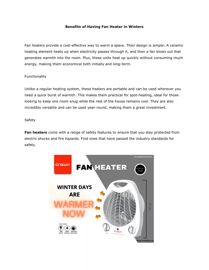 benefits of having fan heater in winters