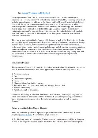 Cancer Treatment in Hyderabad