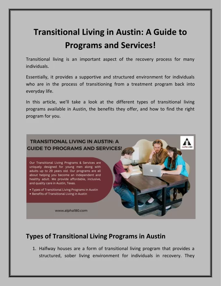 transitional living in austin a guide to programs