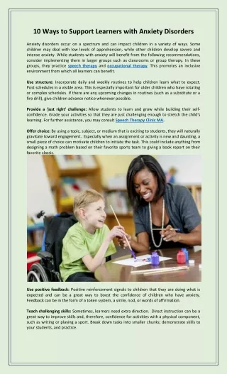 10 ways to support learners with anxiety disorders