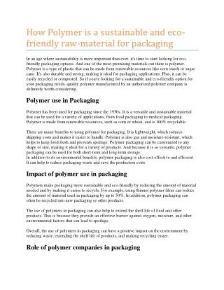 How Polymer is a sustainable and eco-friendly raw-material for packaging