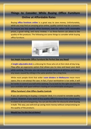 Things to Consider While Buying Office Furniture Online at Affordable Rates