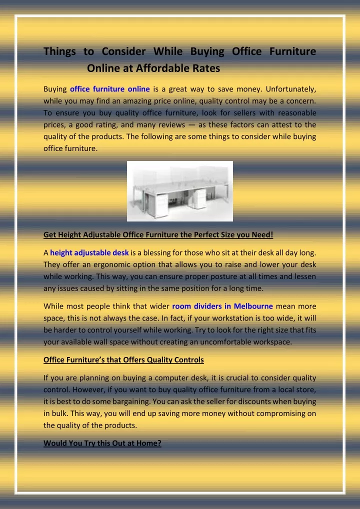 things to consider while buying office furniture