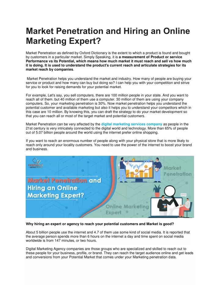 market penetration and hiring an online marketing