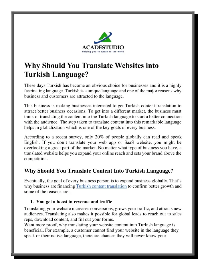 why should you translate websites into turkish