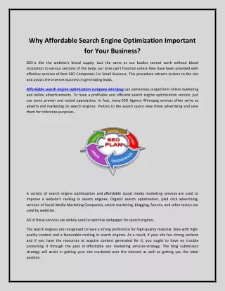 Why Affordable Search Engine Optimization Important for Your Business
