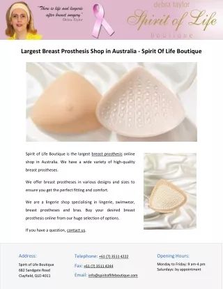 Largest Breast Prosthesis Shop in Australia - Spirit Of Life Boutique