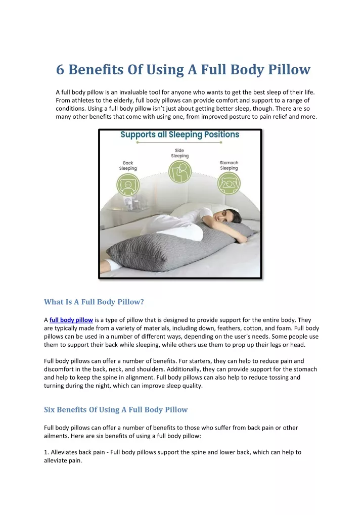 6 benefits of using a full body pillow a full