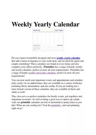 Weekly Yearly Calendar