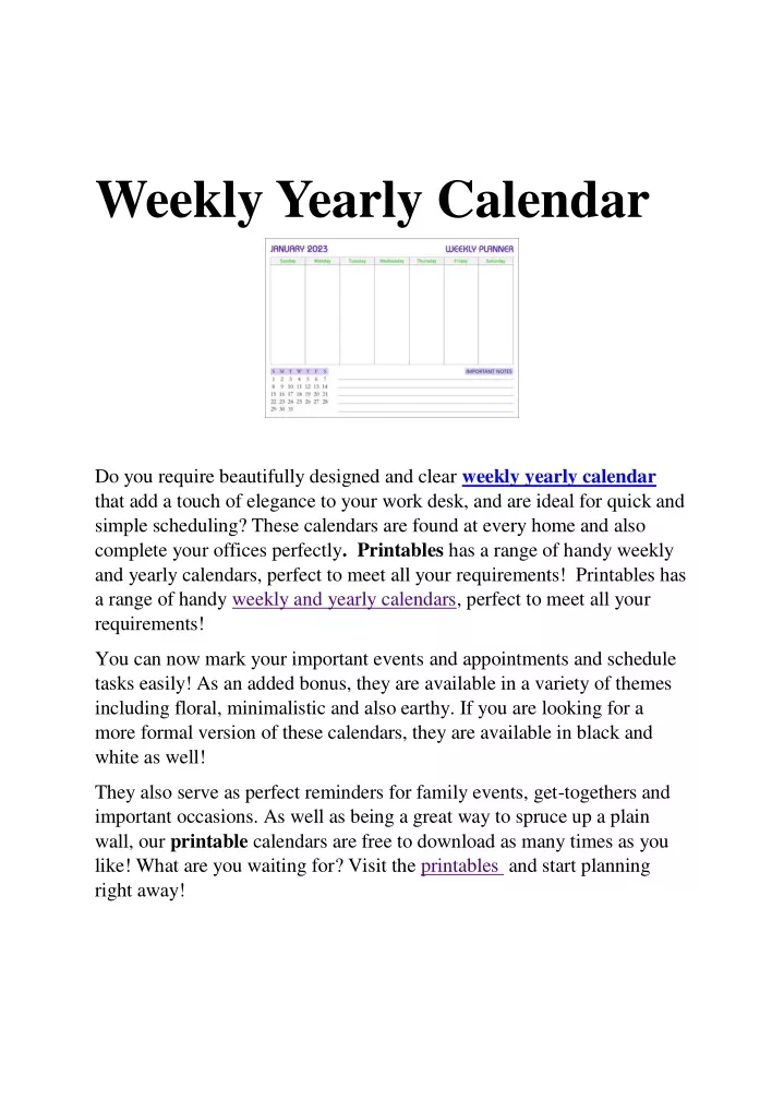 weekly yearly calendar