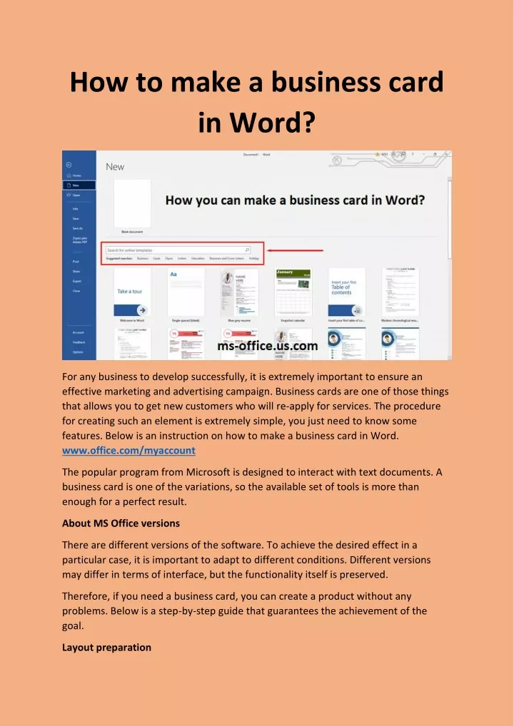 how to make a business card in word