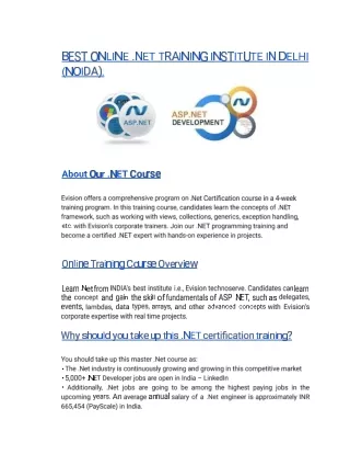 BEST ONLINE .NET TRAINING INSTITUTE IN  HYDERABAD