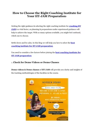 How to Choose the Right Coaching Institute for Your IIT JAM exams