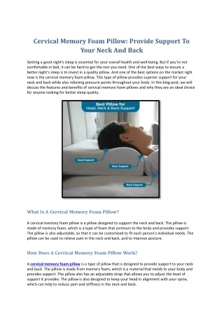 Cervical Memory Foam Pillow Provide Support To Your Neck And Back