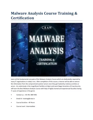 malware analysis course training certification